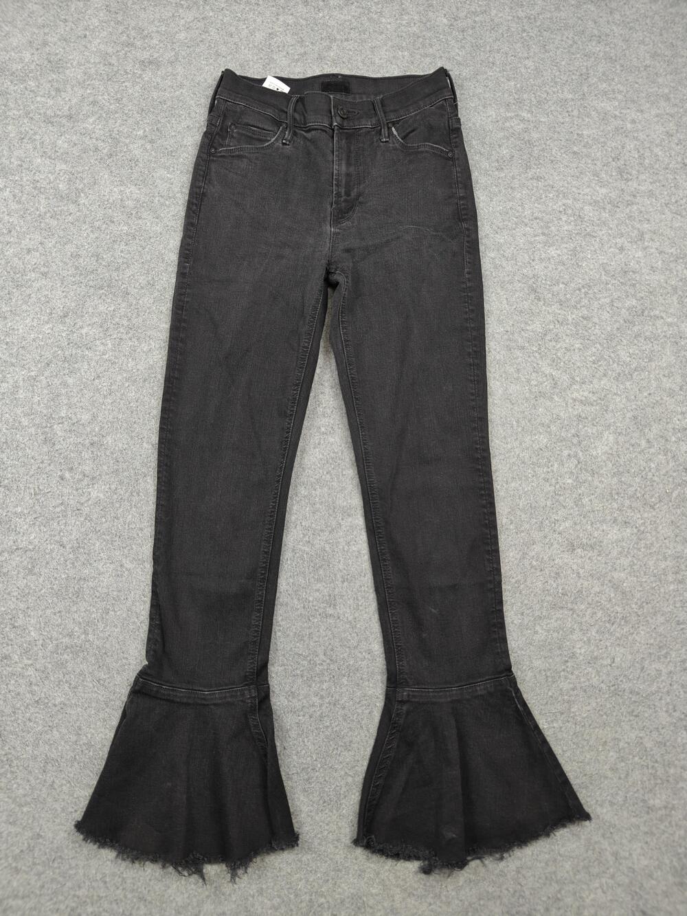 Mother The Cha Cha Fray Jeans Womens 24 Black Charcoal Wash Flared Frayed Hem